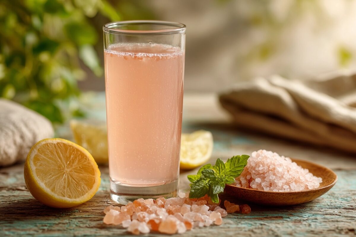 pink salt electrolyte water with lemon and mint